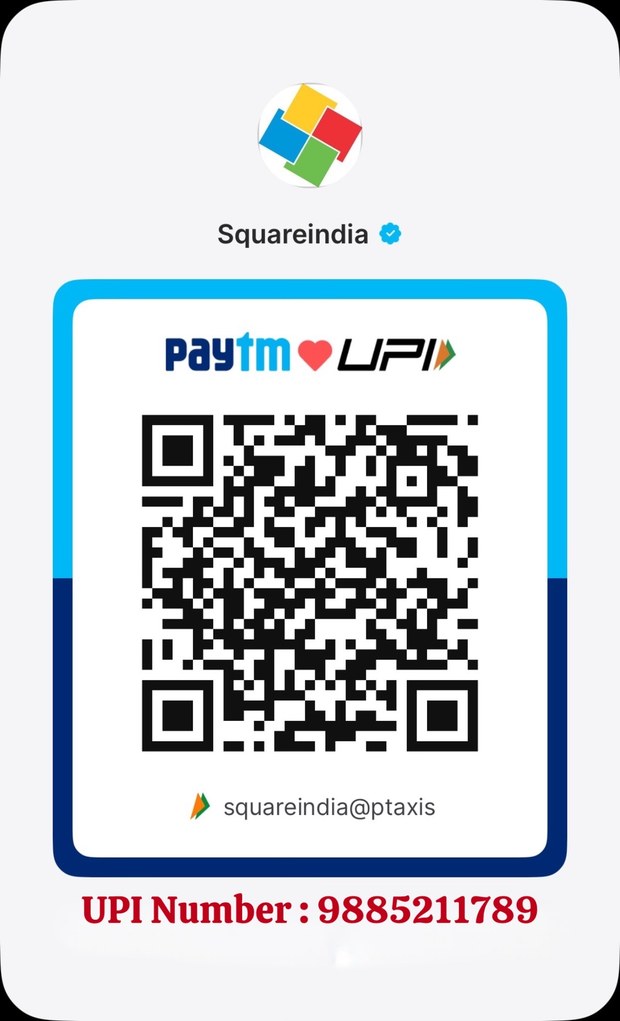 sQuareindia UPI QR code — squareindia@ptaxis, UPI number 9885211789